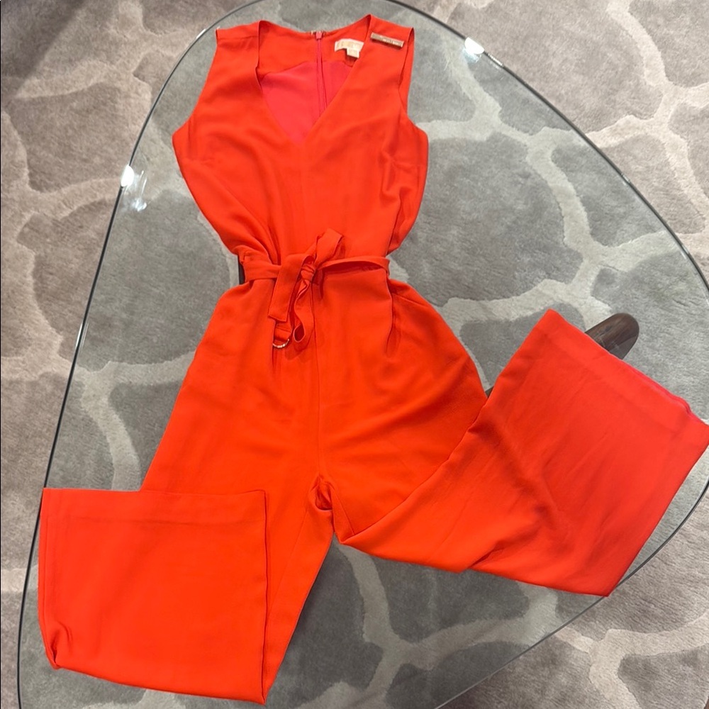 MICHAEL Michael Kors Red Sleeveless Jumpsuit with Tie Waist